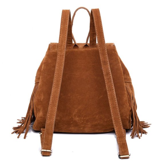 Native Western Fringe Tassel Suede Gypsy Backpack
